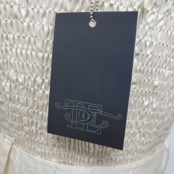 NWT TCEC Beige Strapless Belted Smocked Sweetheart Pockets Mini Dress Medium - Picture 8 of 11